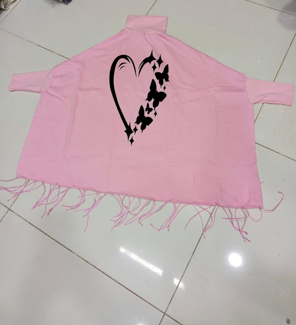 Women's Fleece Heart Printed Poncho Cape Shawl