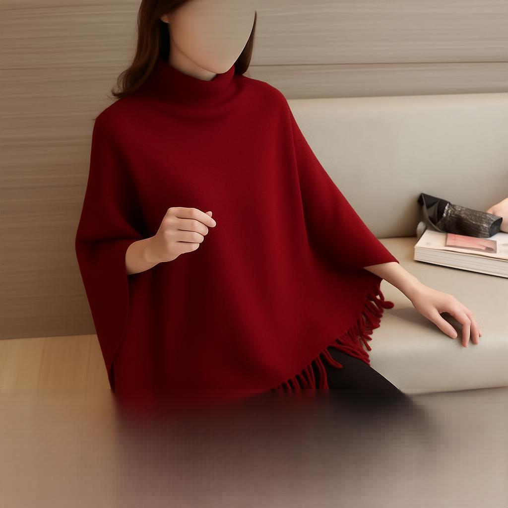 Women's Fleece Plain Poncho Cape Shawl