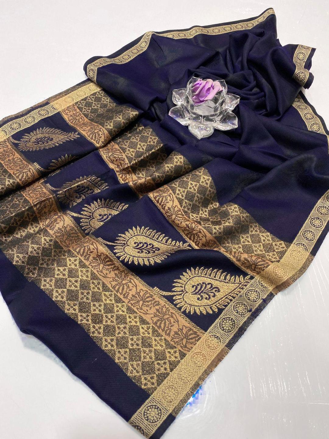 Charming Blue Pashmina Wool Shawl with Exquisite Embroidered Border - 1 Pcs