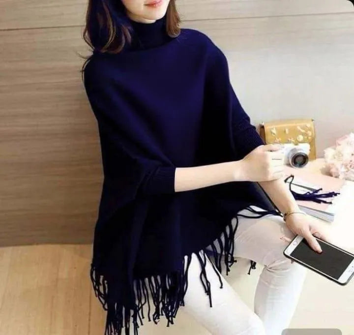 Women's Fleece Plain Poncho Cape Shawl