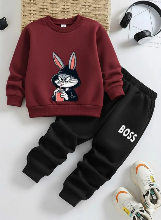 2 Pcs Girl's Fleece Printed Tracksuit