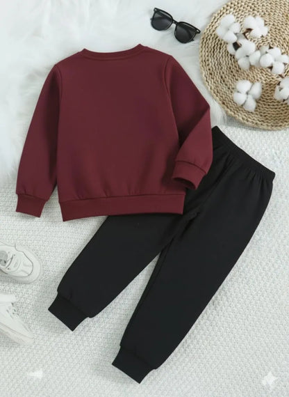 2 Pcs Girl's Fleece Printed Tracksuit