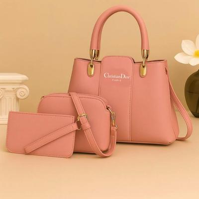 Stylish Women's PU Leather Hand Bag Set - 3 Pcs in Chic Pink