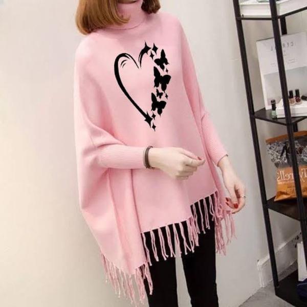 Women's Fleece Heart Printed Poncho Cape Shawl