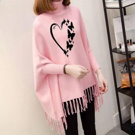 Women's Fleece Heart Printed Poncho Cape Shawl
