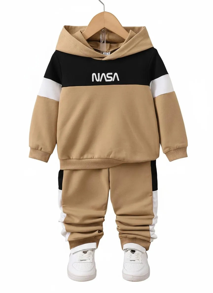 2 Pcs Boys and Girl's Fleece Printed Hoodie Tracksuit