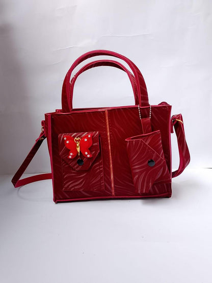 Women's PU Leather Beaded Hand Bag Set