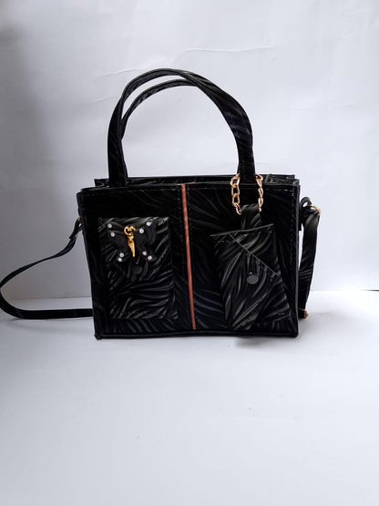 Women's PU Leather Beaded Hand Bag Set
