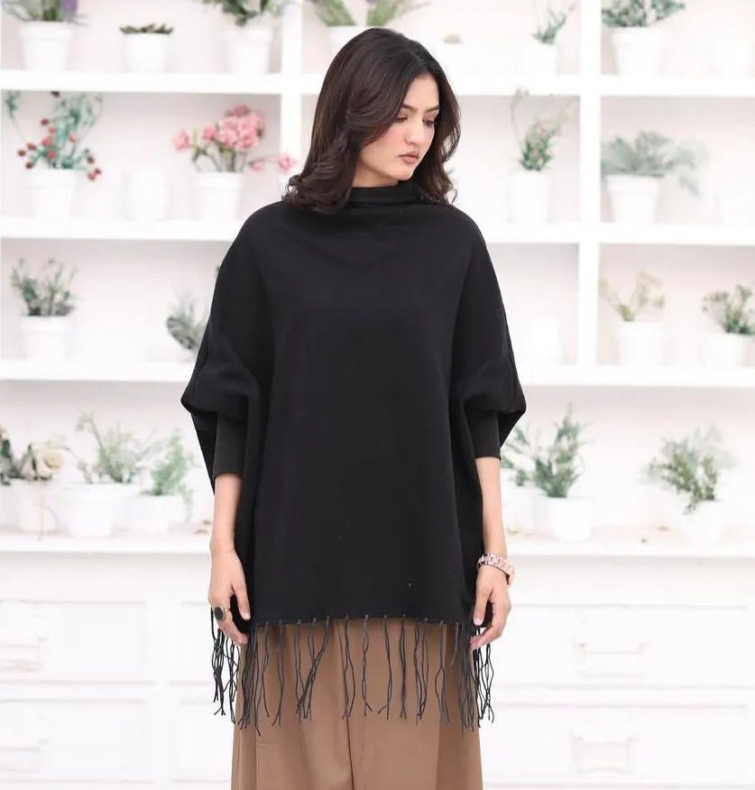 Women's Fleece Plain Poncho Cape Shawl